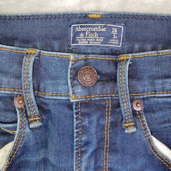Abercrombie & Fitch Jeans Womens W26/2 Blue Ultra High Rise Super Skinny Raw Hem - Picture 3 of 11